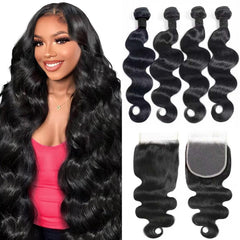 NEIHKY Brazilian body wave 18-inch bundles with closure for protective styling