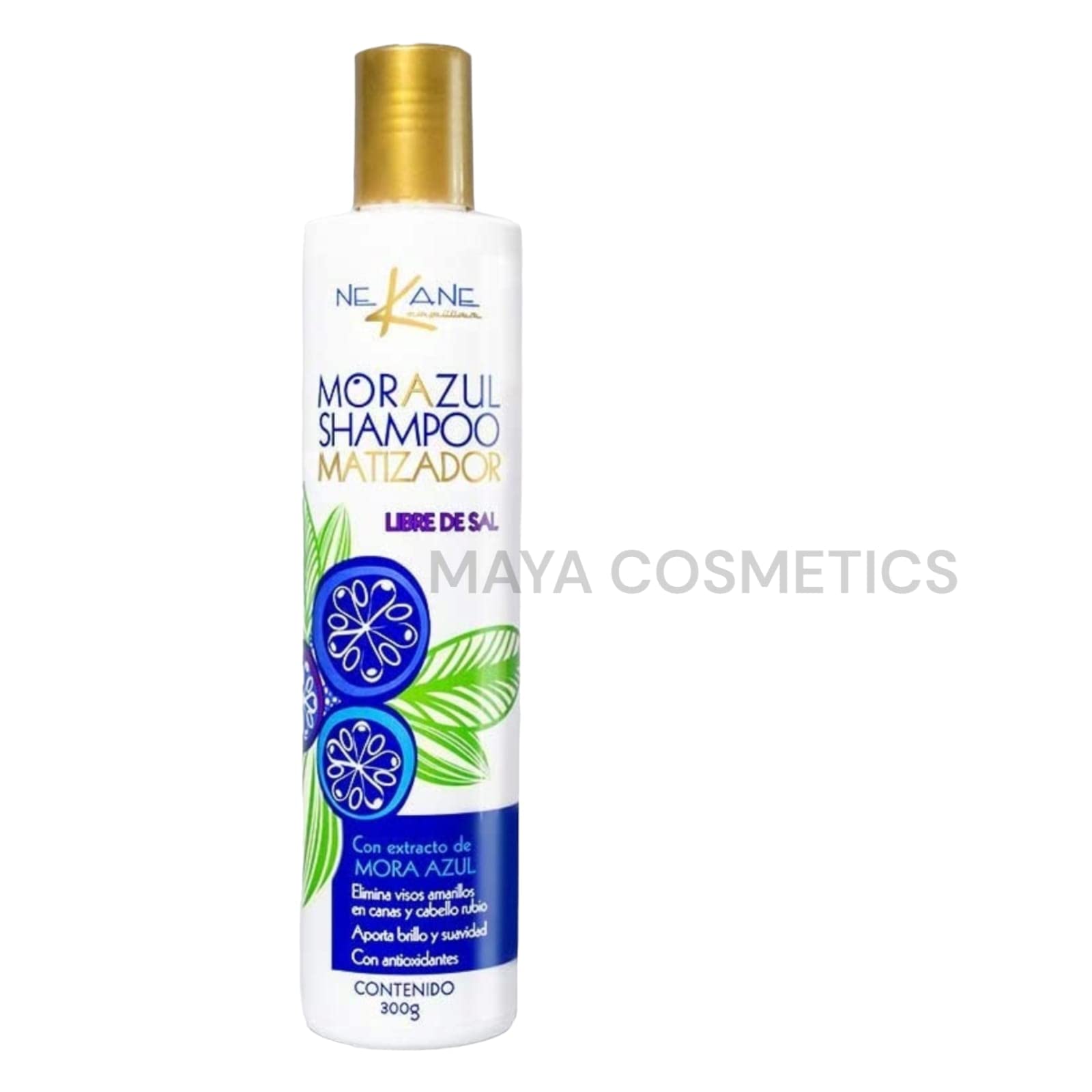 NEKANE Morazul Shampoo color-test swatch beside bottle demonstrates tone correction.