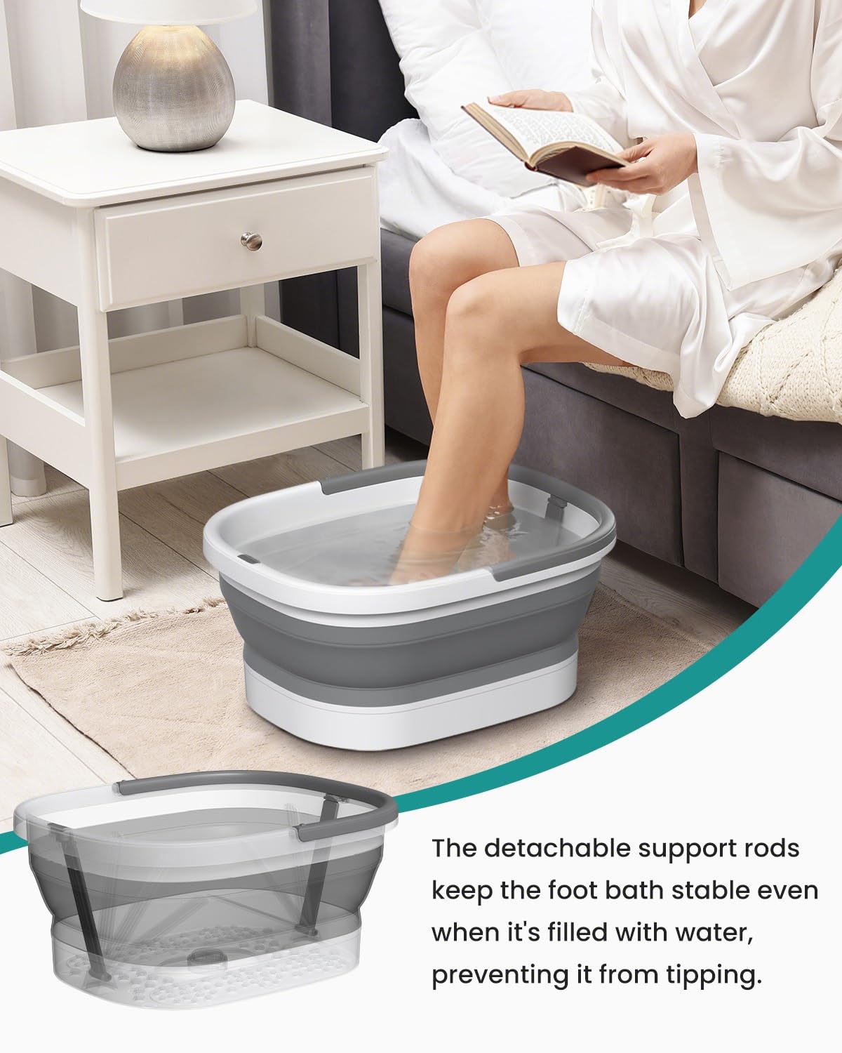 Nekteck foot soaking tub collapsible design shows easy storage after sessions.