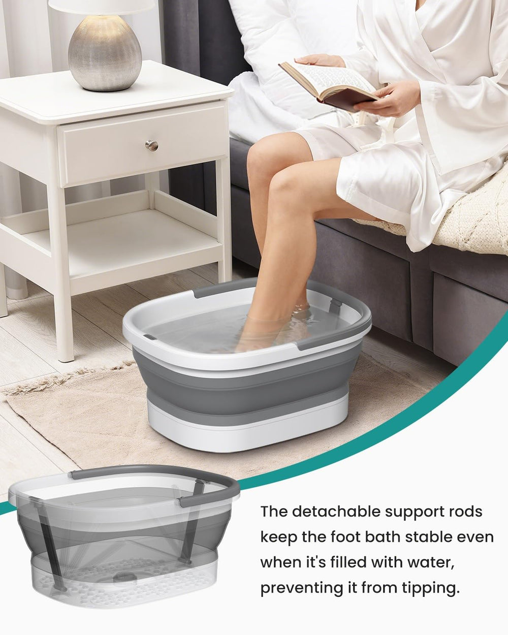 Nekteck foot soaking tub collapsible design shows easy storage after sessions.
