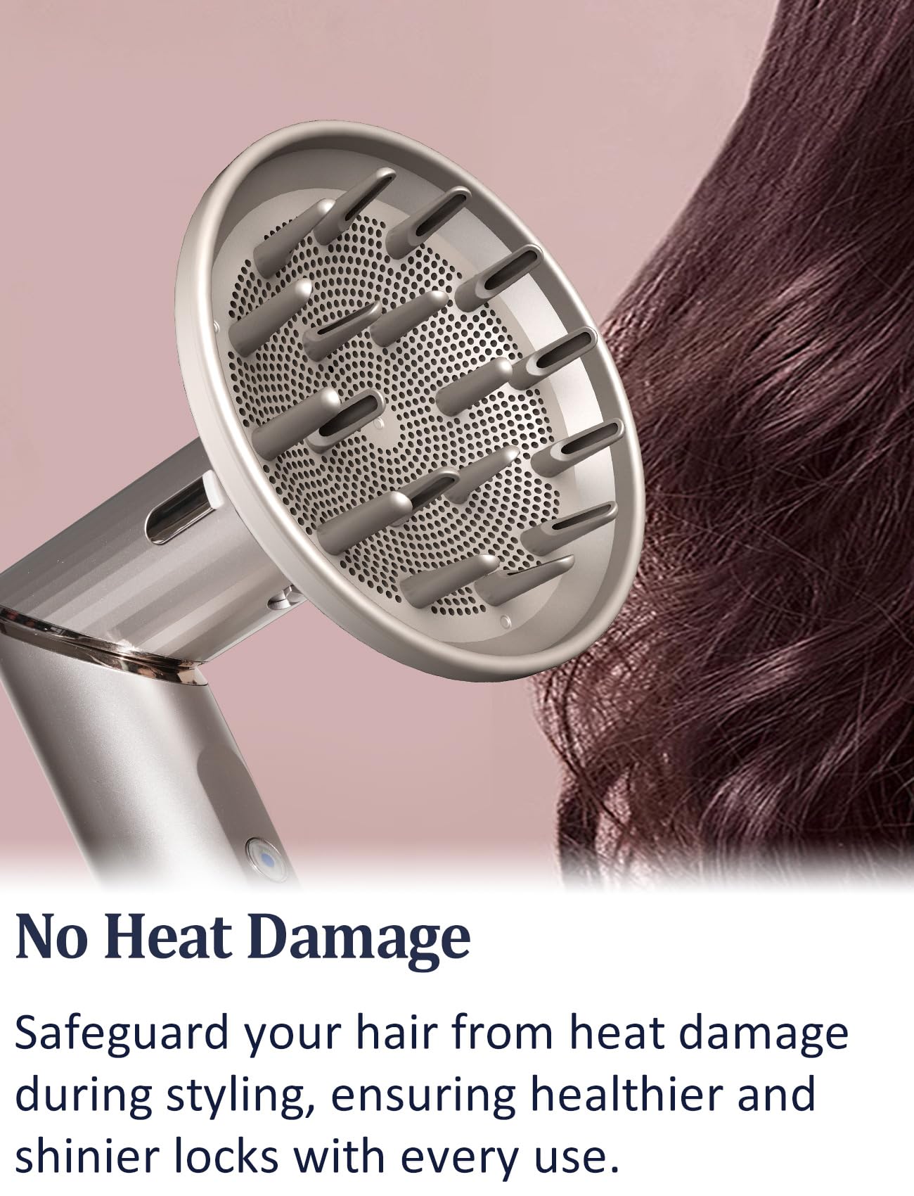 Nekuma diffuser attachment demonstrates heat-protected styling on textured hair.