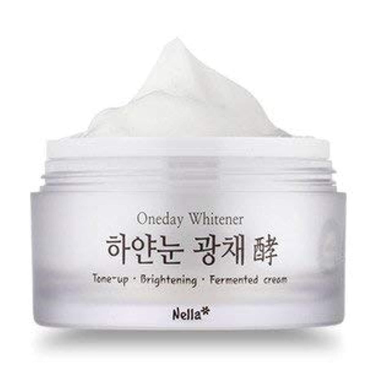 Nella tone-up cream bottle closeup highlighting brightening and hydration potential