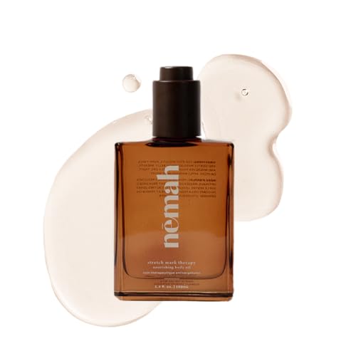 Nemah Belly Oil bottle and label highlighting nourishing pregnancy skin.