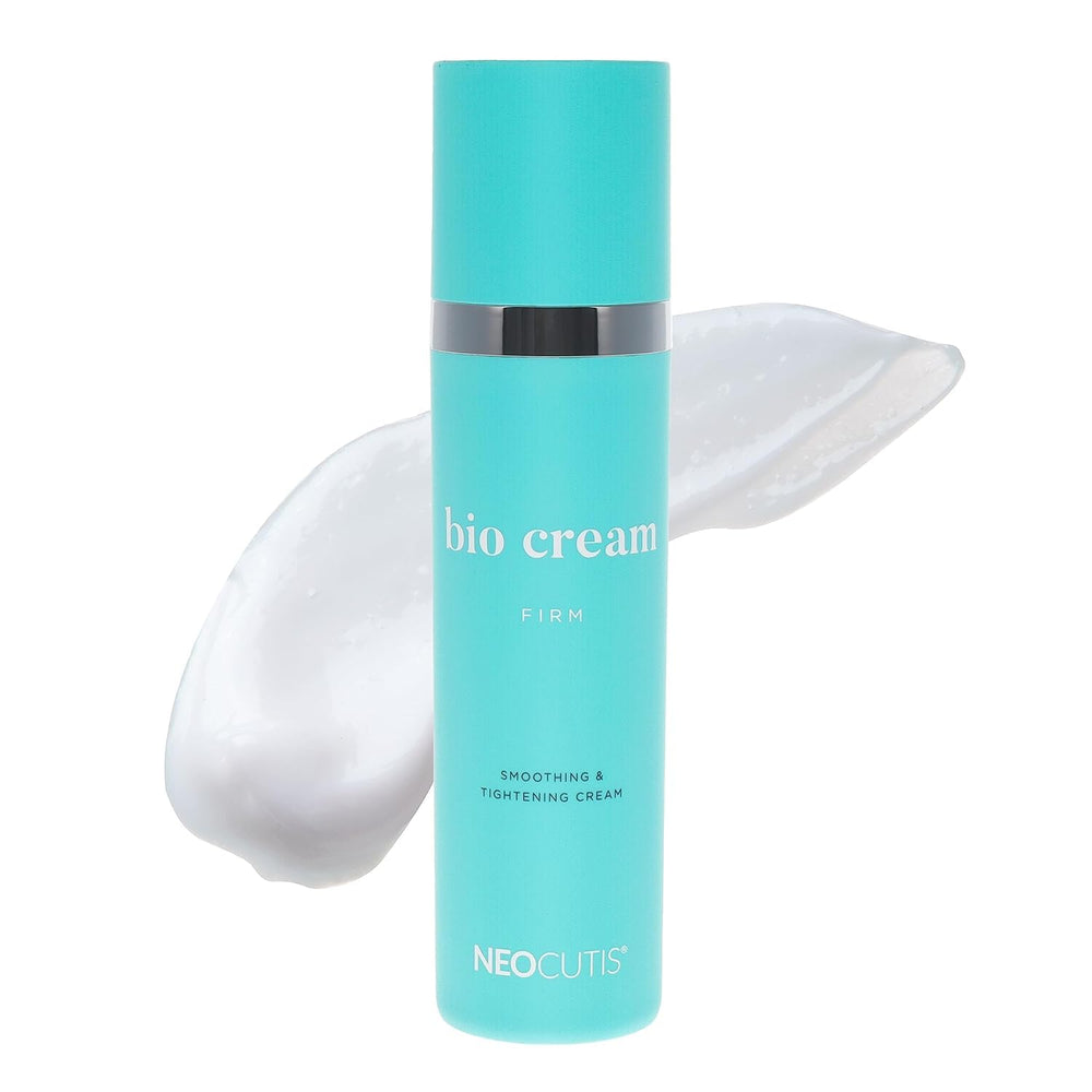 Neocutis Bio Cream Firm tube closeup showing smooth cream texture for skin smoothing.