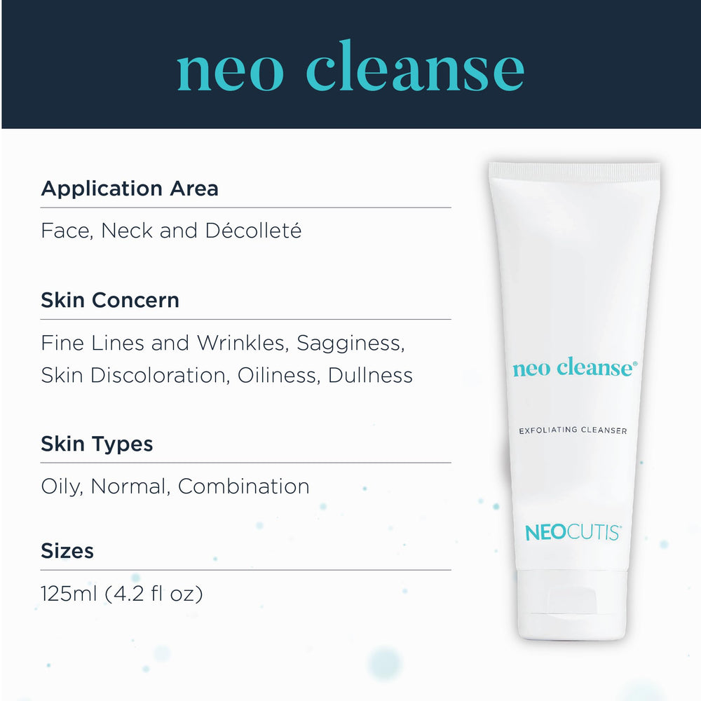 NEOCUTIS Neo Cleanse pump-cap packaging designed for easy twice-daily use.