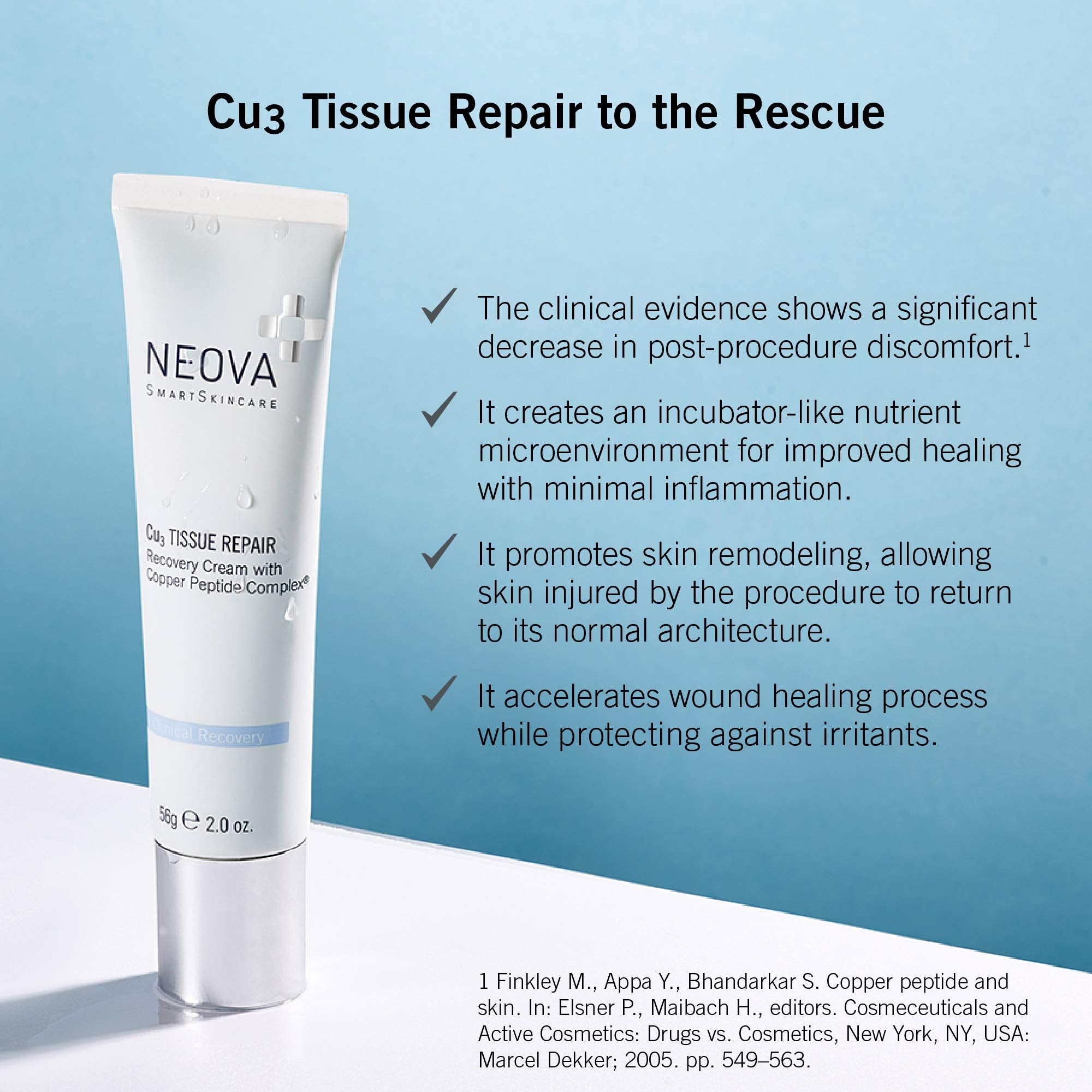 NEOVA Cu3 Copper Peptide Complex bottle highlights post-procedure recovery potential.