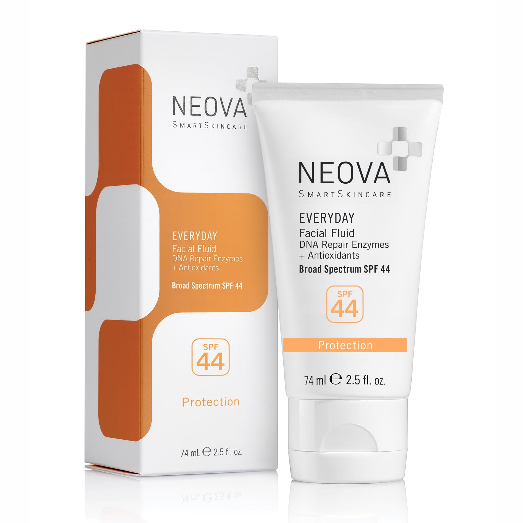 NEOVA SmartSkincare sunscreen bottle demonstrates oil-free broad spectrum protection for daily use.