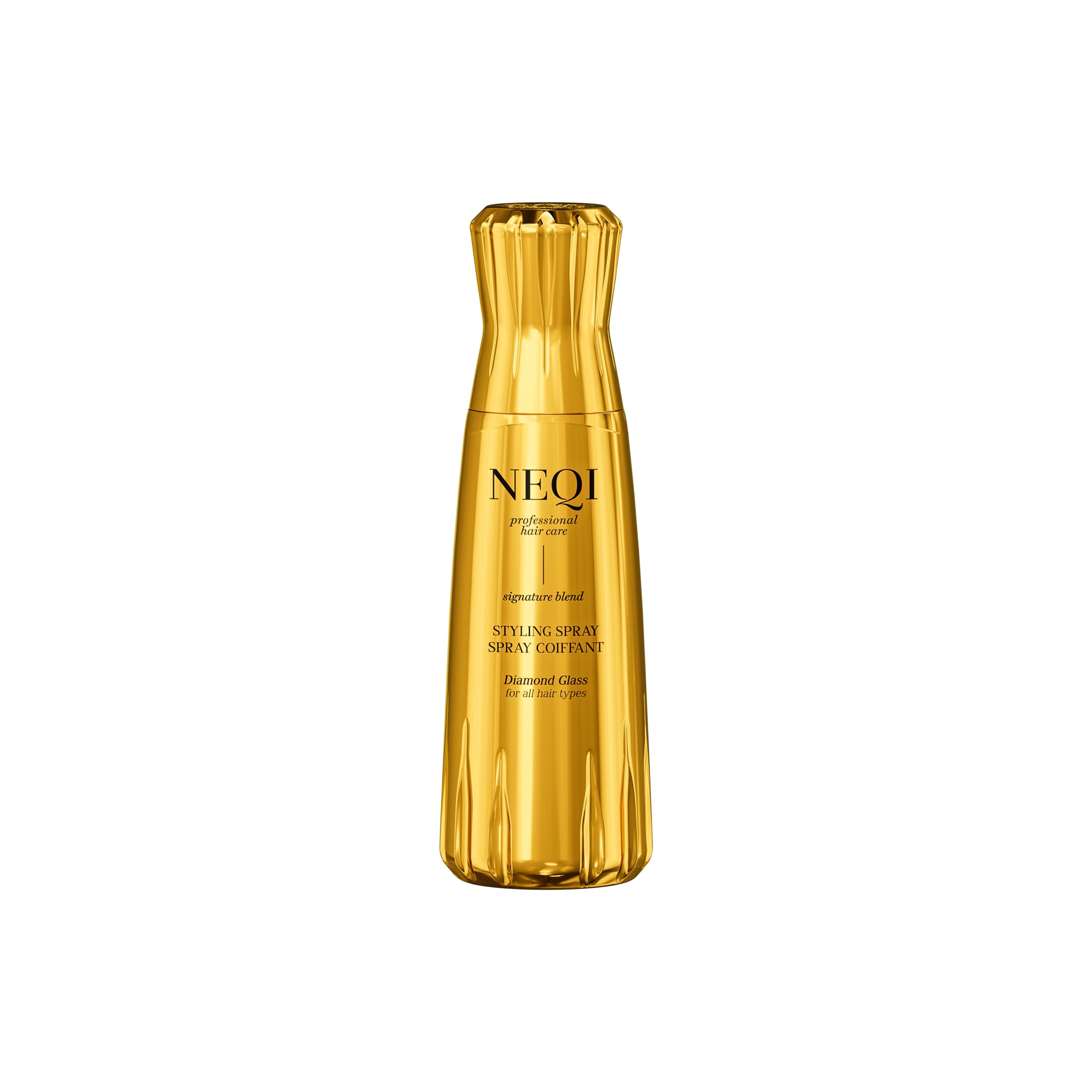 neqi Diamond Glass bottle pour for even application and radiant shine.