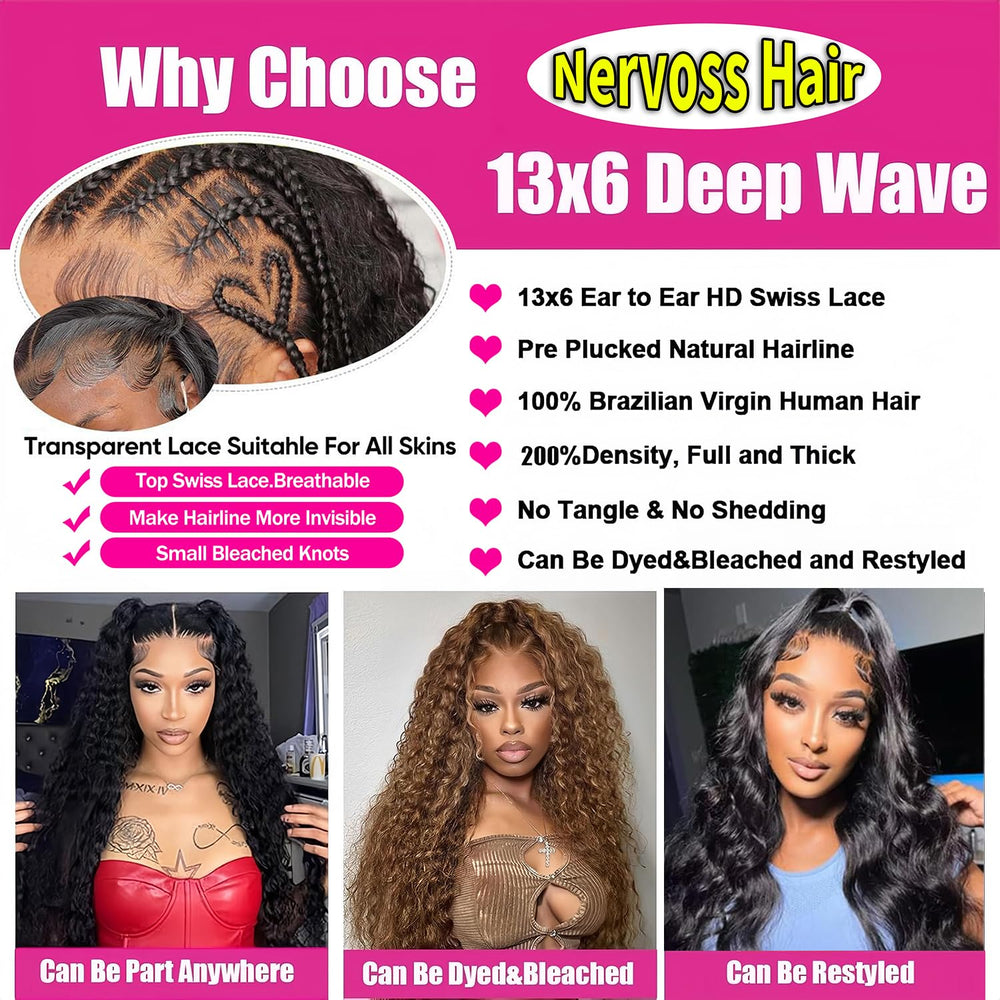 Nervoss glueless wig with four combs for secure wear