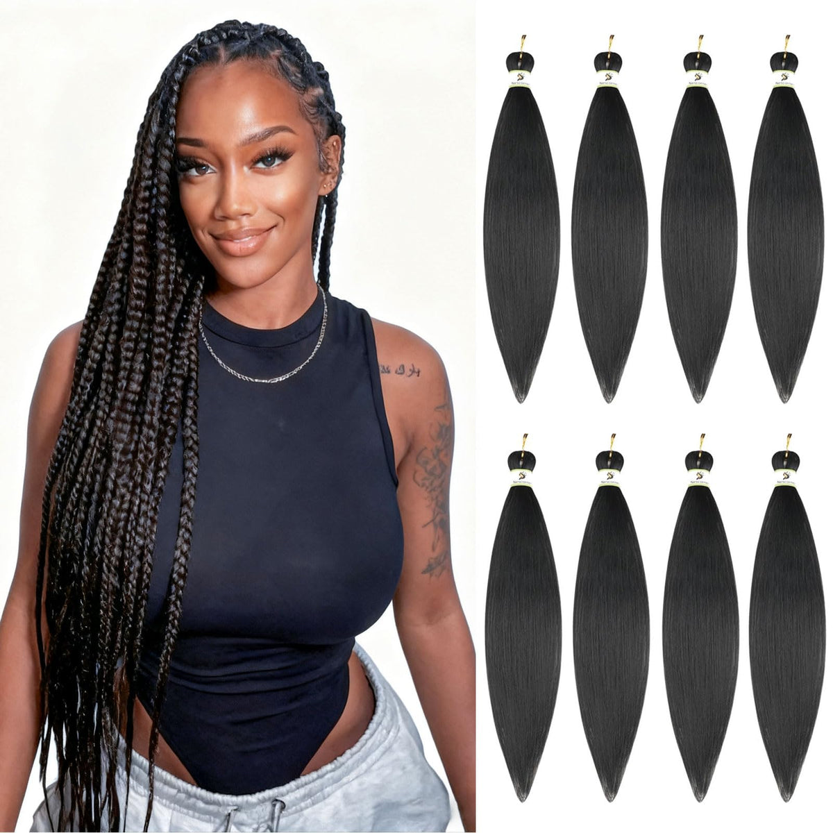 Nescorner pre-stretched braiding hair 24in pack ready for full-head installs