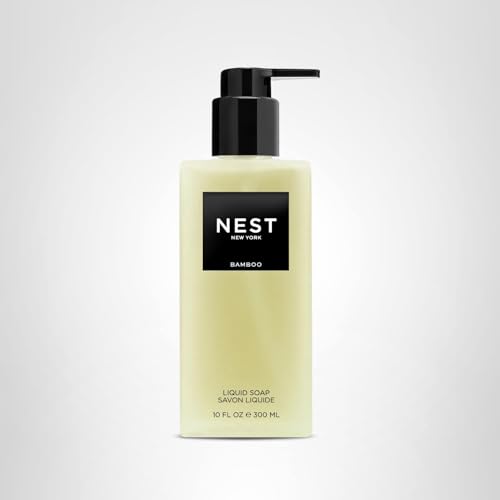 NEST New York Bamboo bottle on bathroom counter offers spa-like hand care ritual.