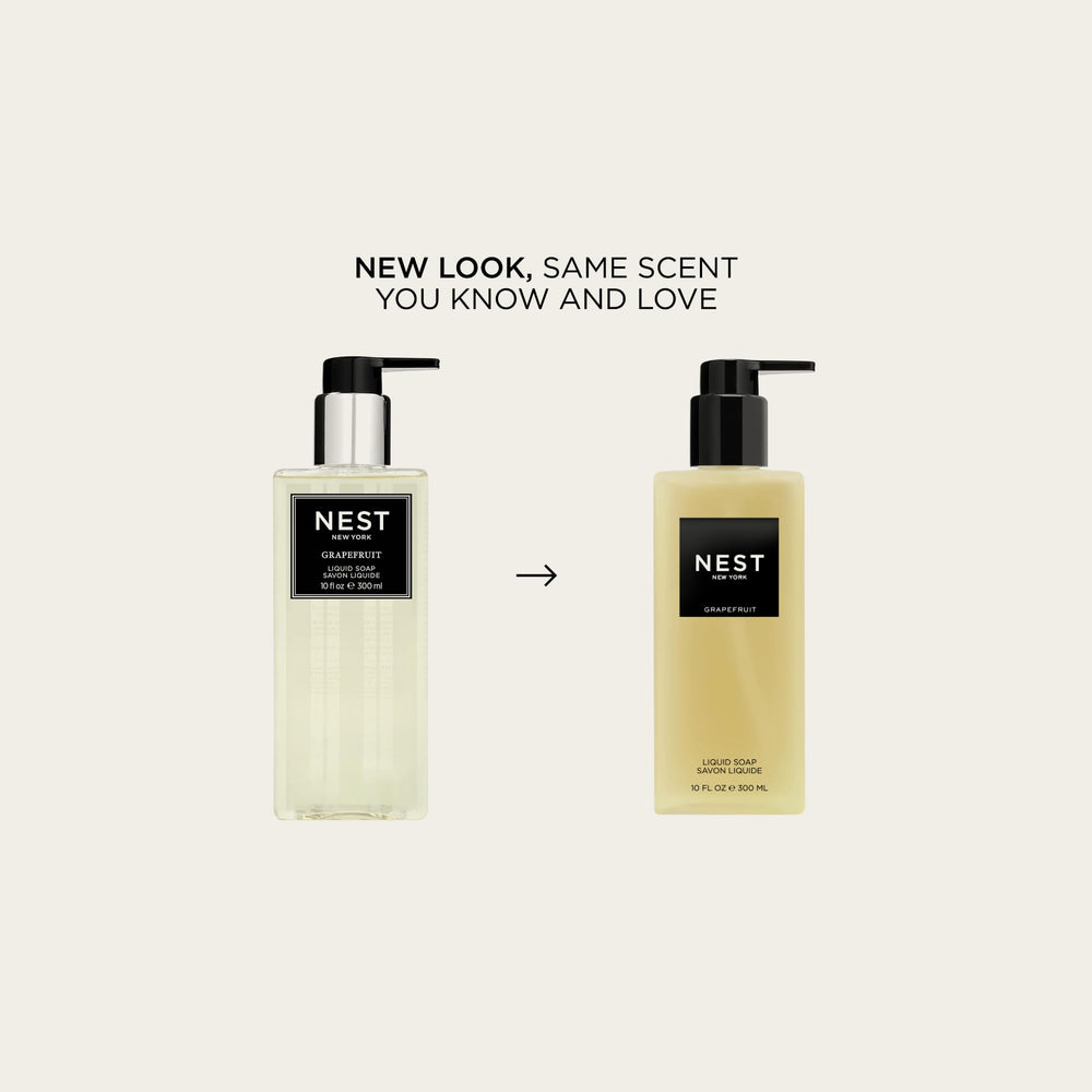 NEST New York Grapefruit liquid soap label closeup highlights pink pomelo grapefruit notes