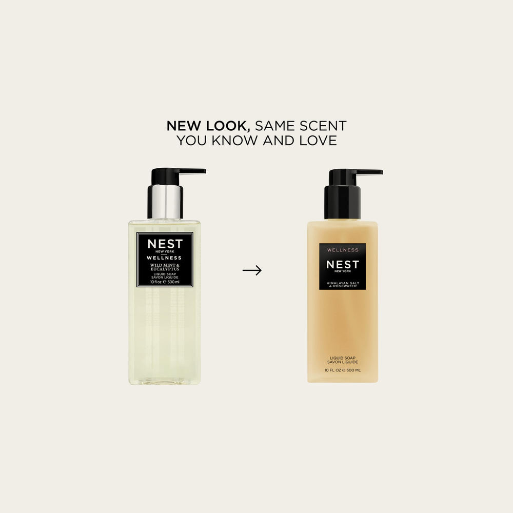 NEST New York liquid soap Himalayan salt rosewater pump in motion supports refreshing hand wash