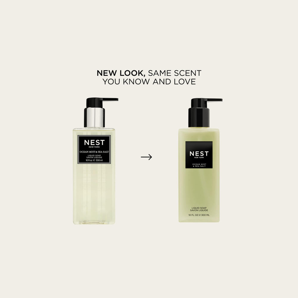 Nest New York Ocean Mist Liquid Soap pump closeup for smooth hands.
