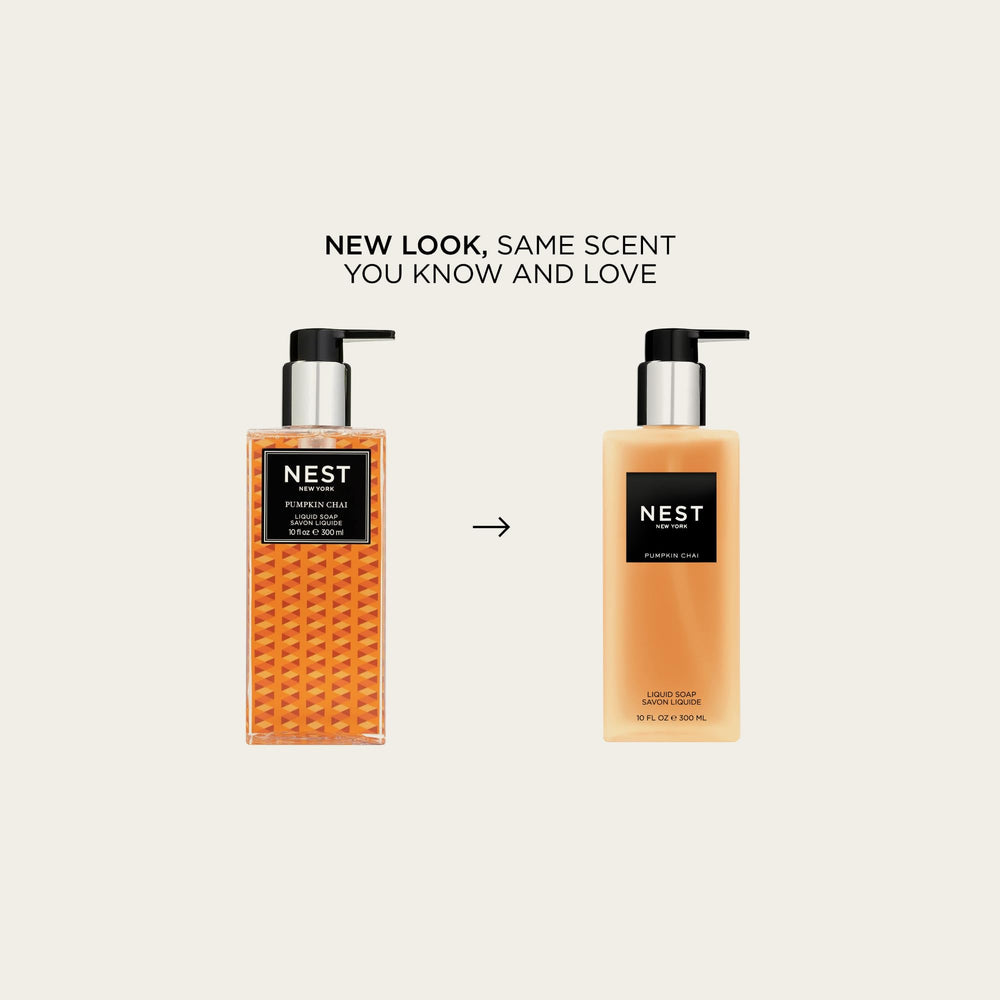 NEST New York Pumpkin Chai liquid soap closeup foaming action yields rich lather and cozy scent.