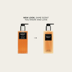 NEST New York Pumpkin Chai liquid soap closeup foaming action yields rich lather and cozy scent.