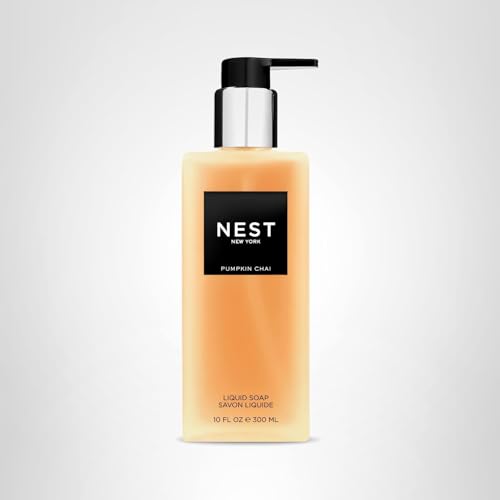 NEST New York Pumpkin Chai liquid soap glass bottle conveys premium design and long lasting use.