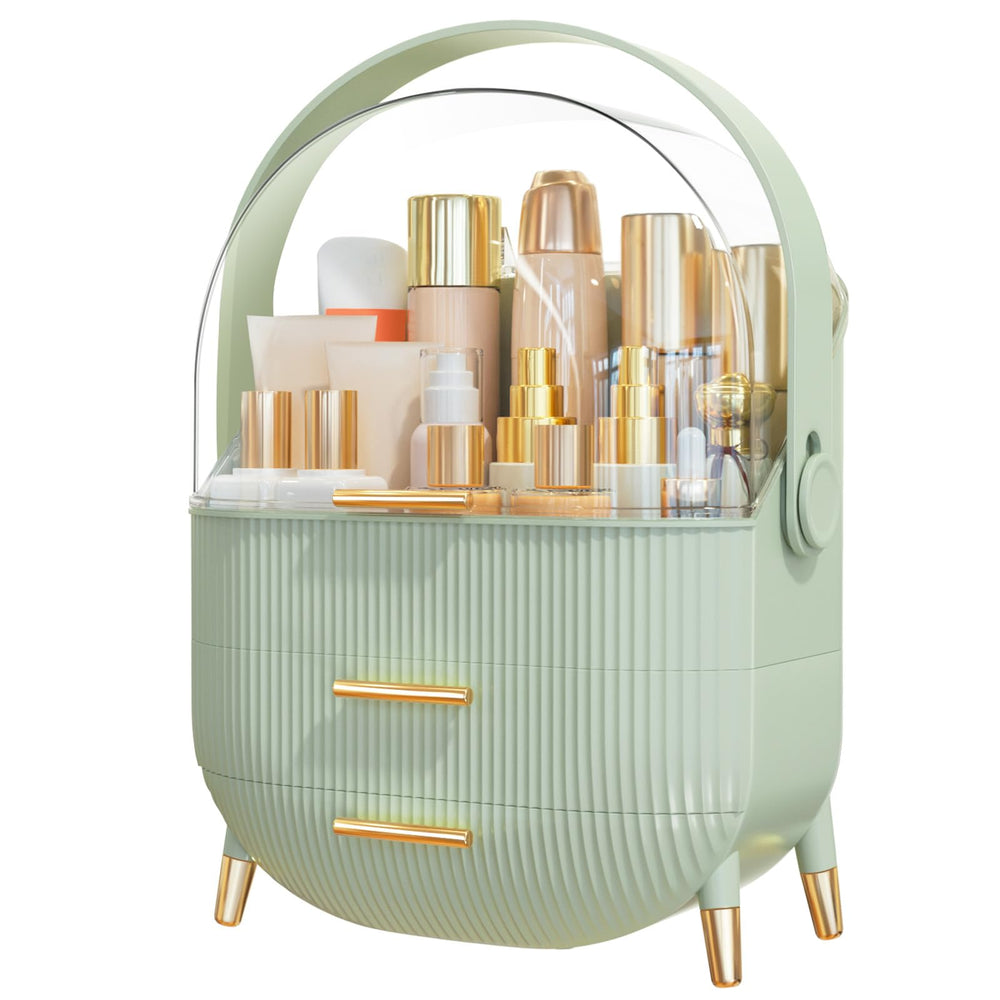 NestOrganix makeup organizer front view shows a sleek white body for a tidy vanity