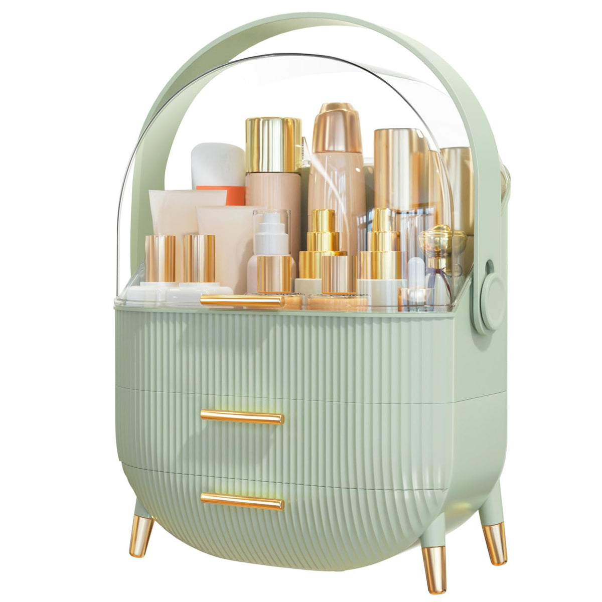 NestOrganix makeup organizer front view shows a sleek white body for a tidy vanity
