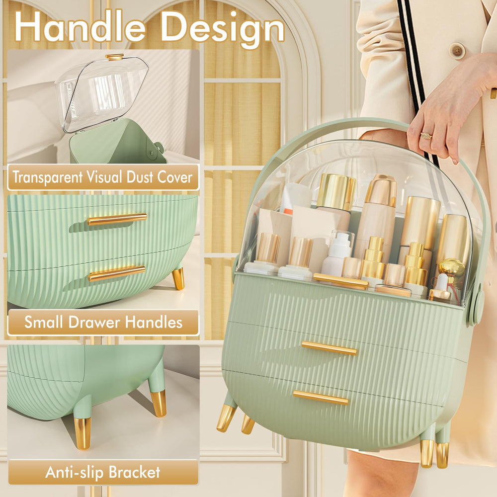 NestOrganix makeup organizer portable handle enables travel friendly styling on the go