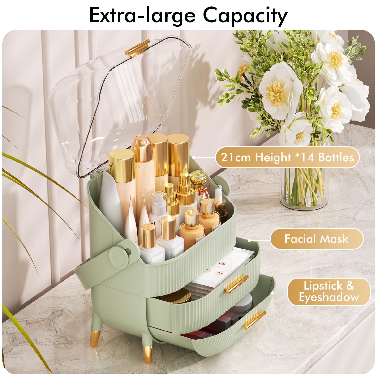 NestOrganix makeup organizer waterproof dustproof cover protects cosmetics during daily use