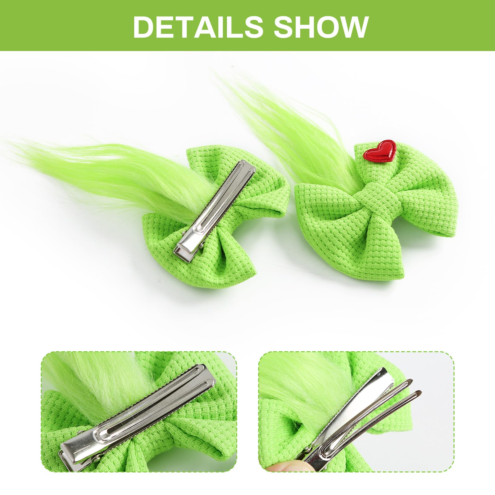 Neujiwo green furry bow detail showing soft plush texture