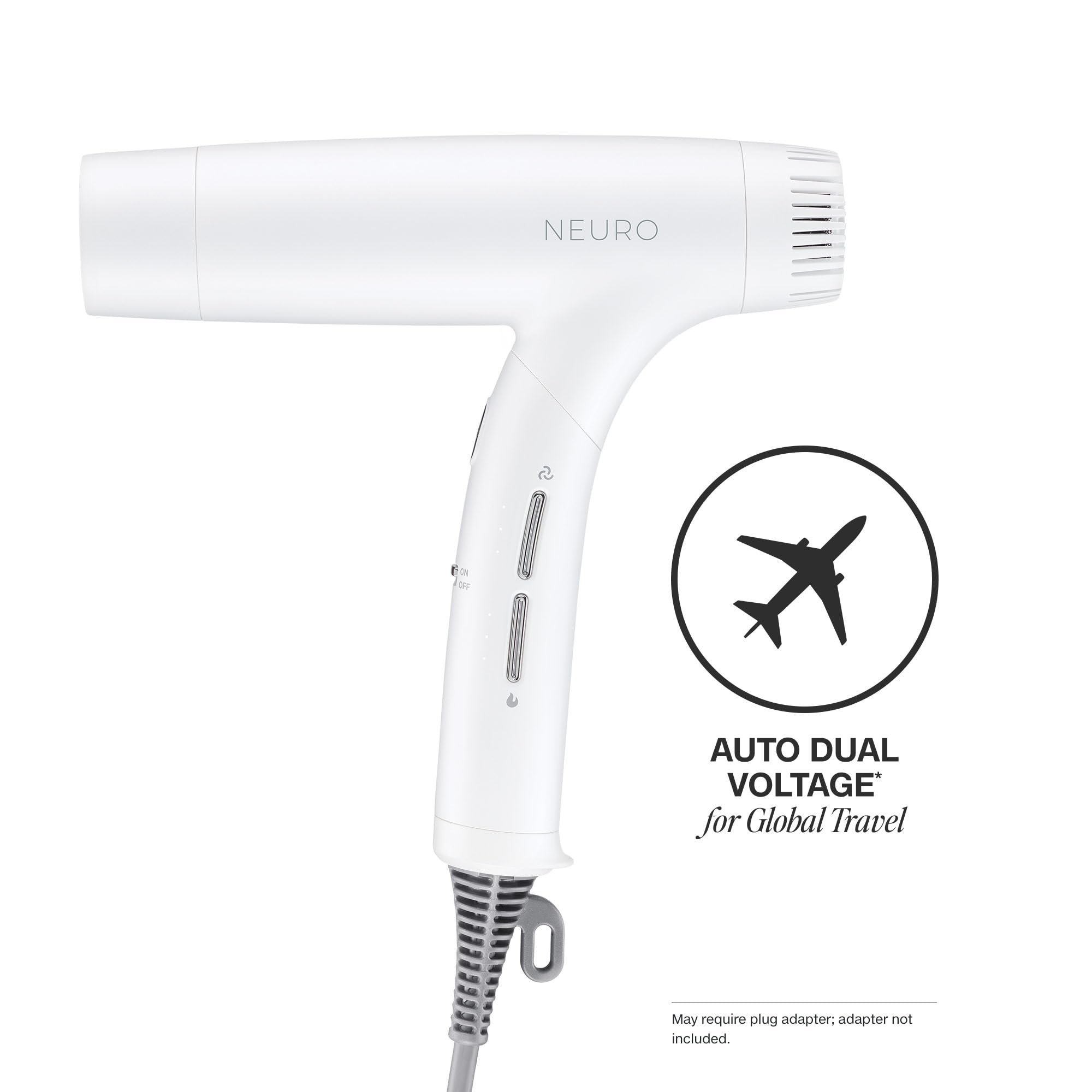 Neuro Dry+ auto dual voltage enables worldwide use on travel.