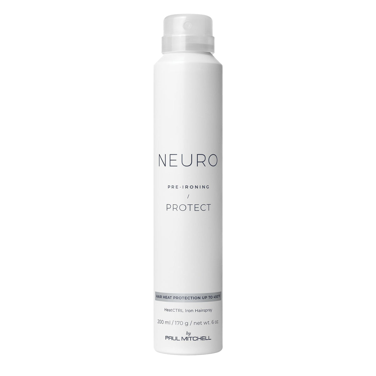 Neuro Protect HeatCTRL Iron Hairspray bottle shows heat protection and shine.