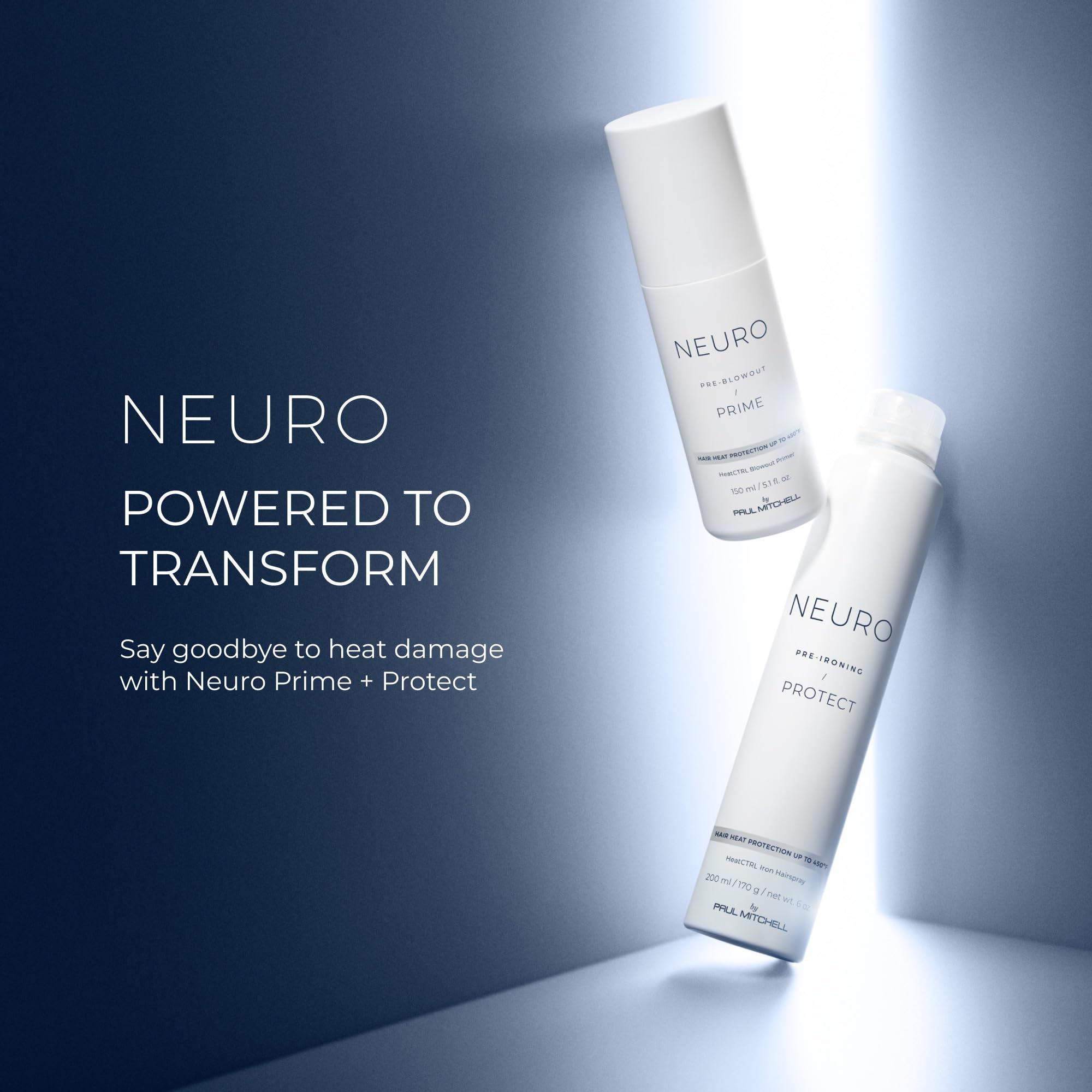 Neuro Protect HeatCTRL Iron Hairspray close-up shows protective barrier for hair.