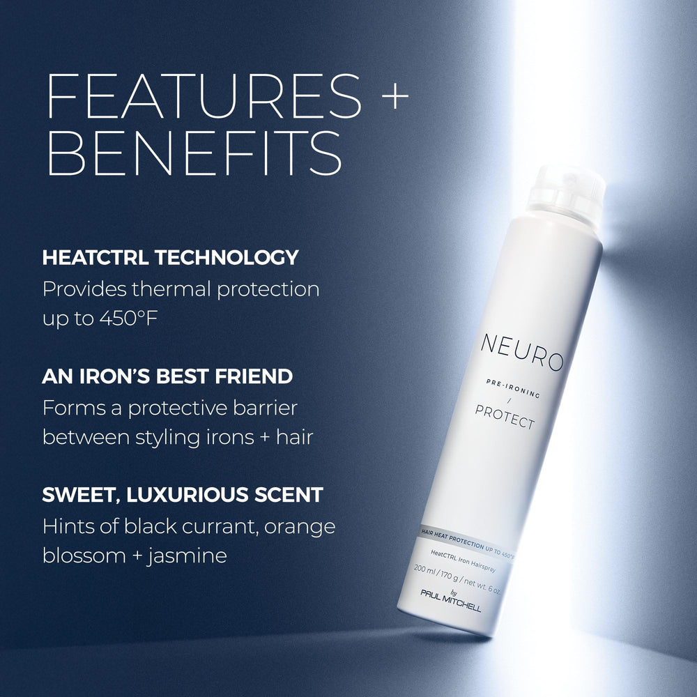 Neuro Protect HeatCTRL Iron Hairspray applied to damp hair ready for styling.