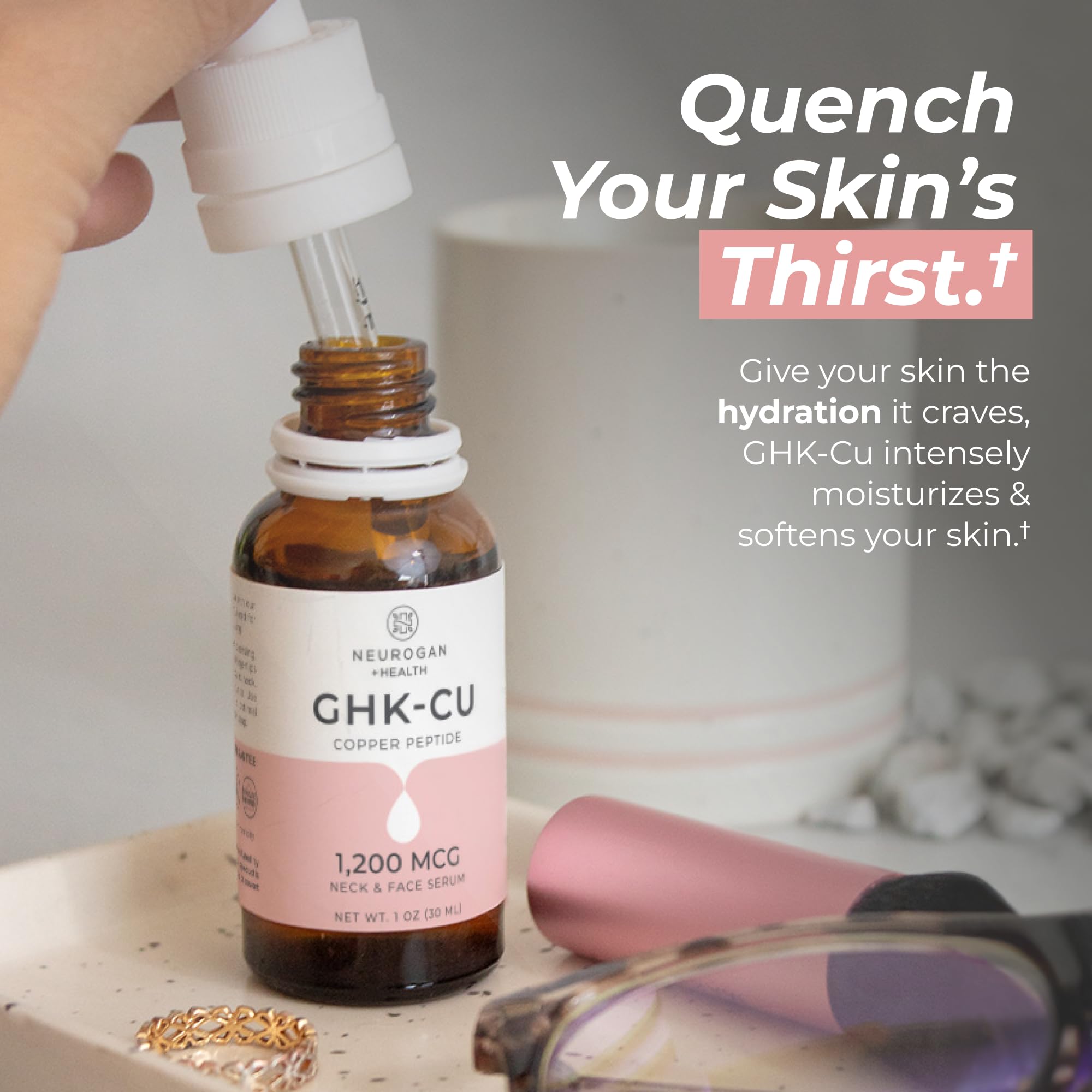 Neurogan GHK-Cu serum application swatch shows lightweight absorption.