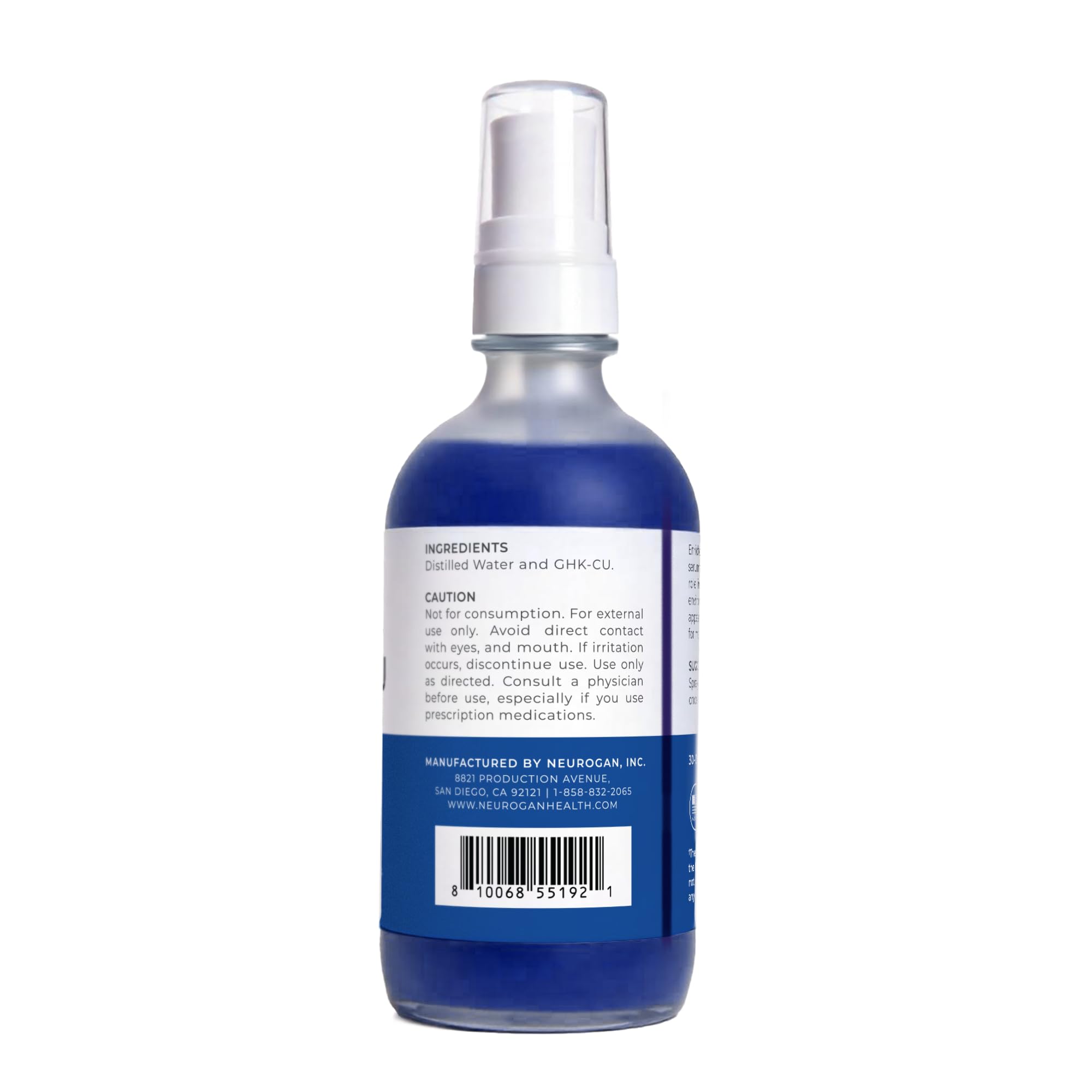 Neurogan GHK-Cu serum bottle back view showing lightweight, fast-absorbing formula.