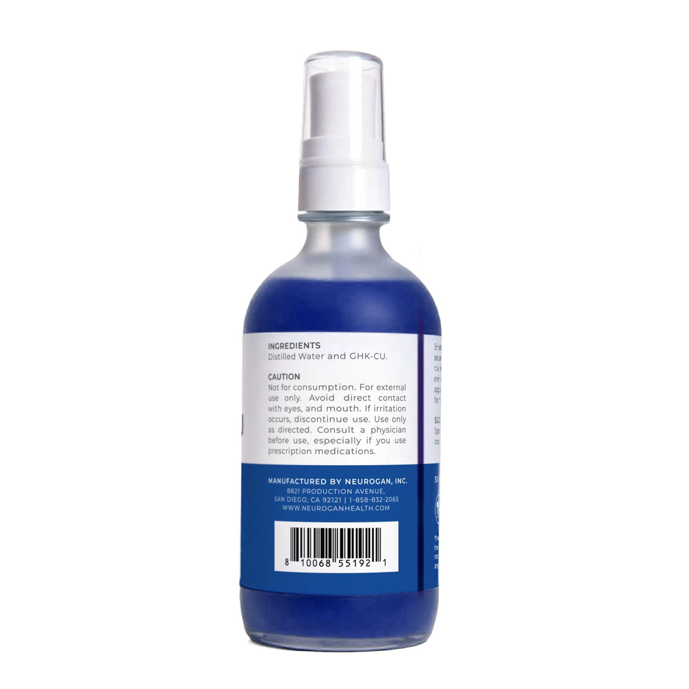 Neurogan GHK-Cu serum bottle back view showing lightweight, fast-absorbing formula.