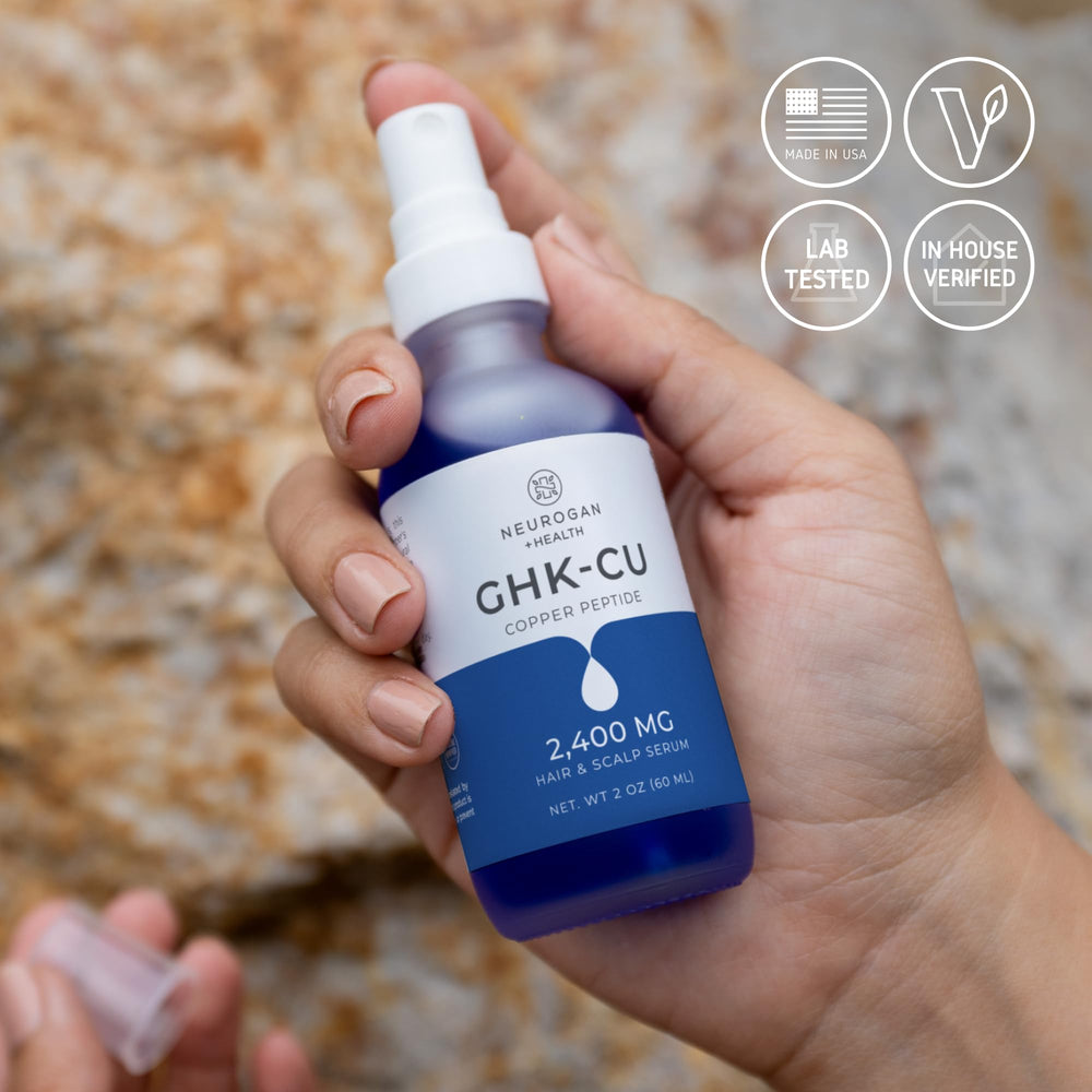 Neurogan GHK-Cu serum on dry scalp provides hydration.