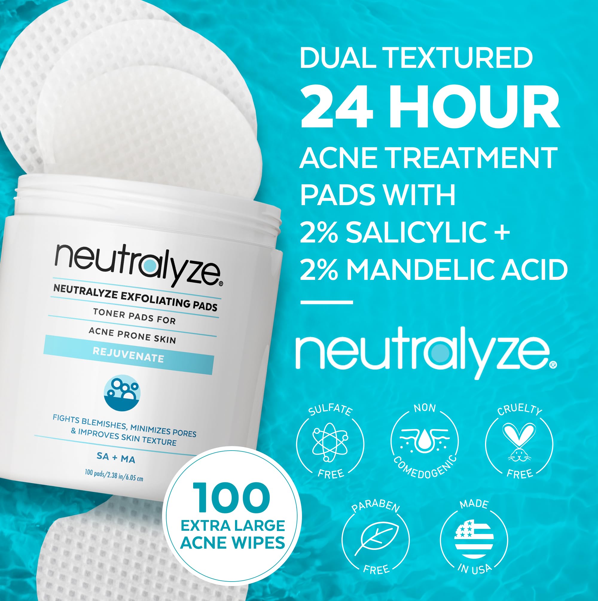 Neutralyze textured-side pad for deeper pore cleansing.