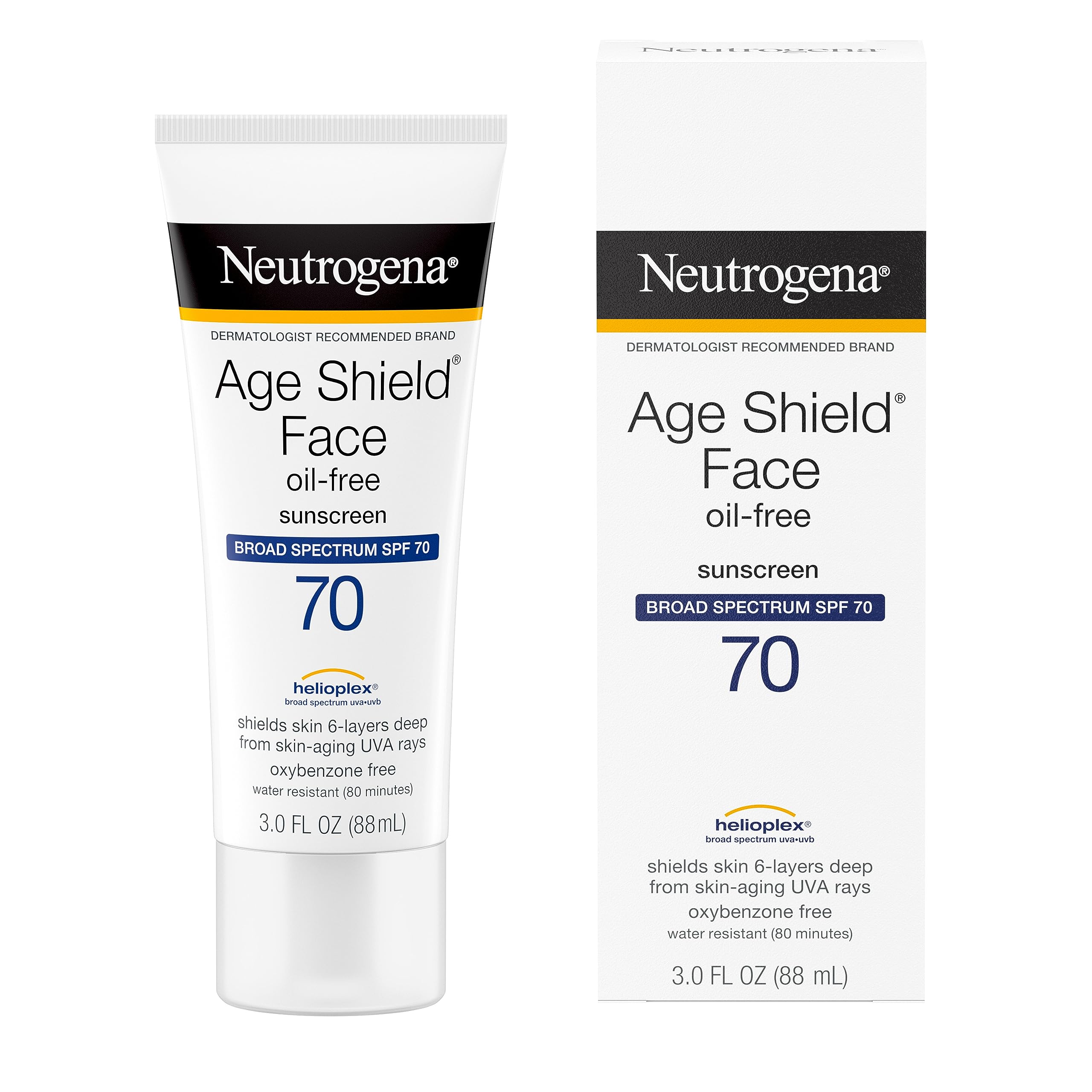 Neutrogena Age Shield SPF 70 hand applying lotion shows quick absorption