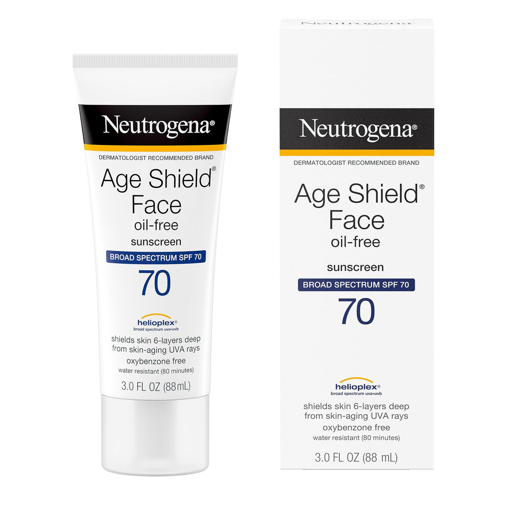 Neutrogena Age Shield SPF 70 hand applying lotion shows quick absorption