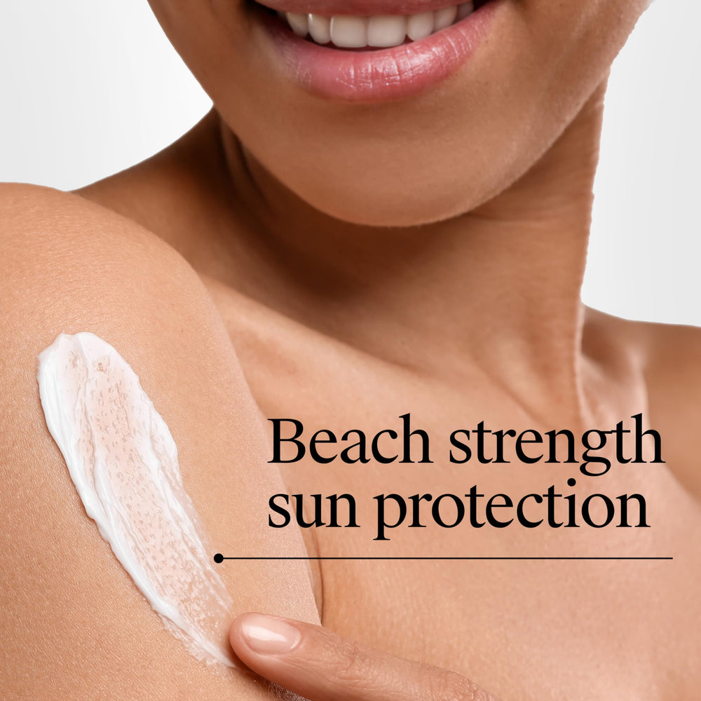Neutrogena Beach Defense fast-absorbing texture on skin for comfortable wear.