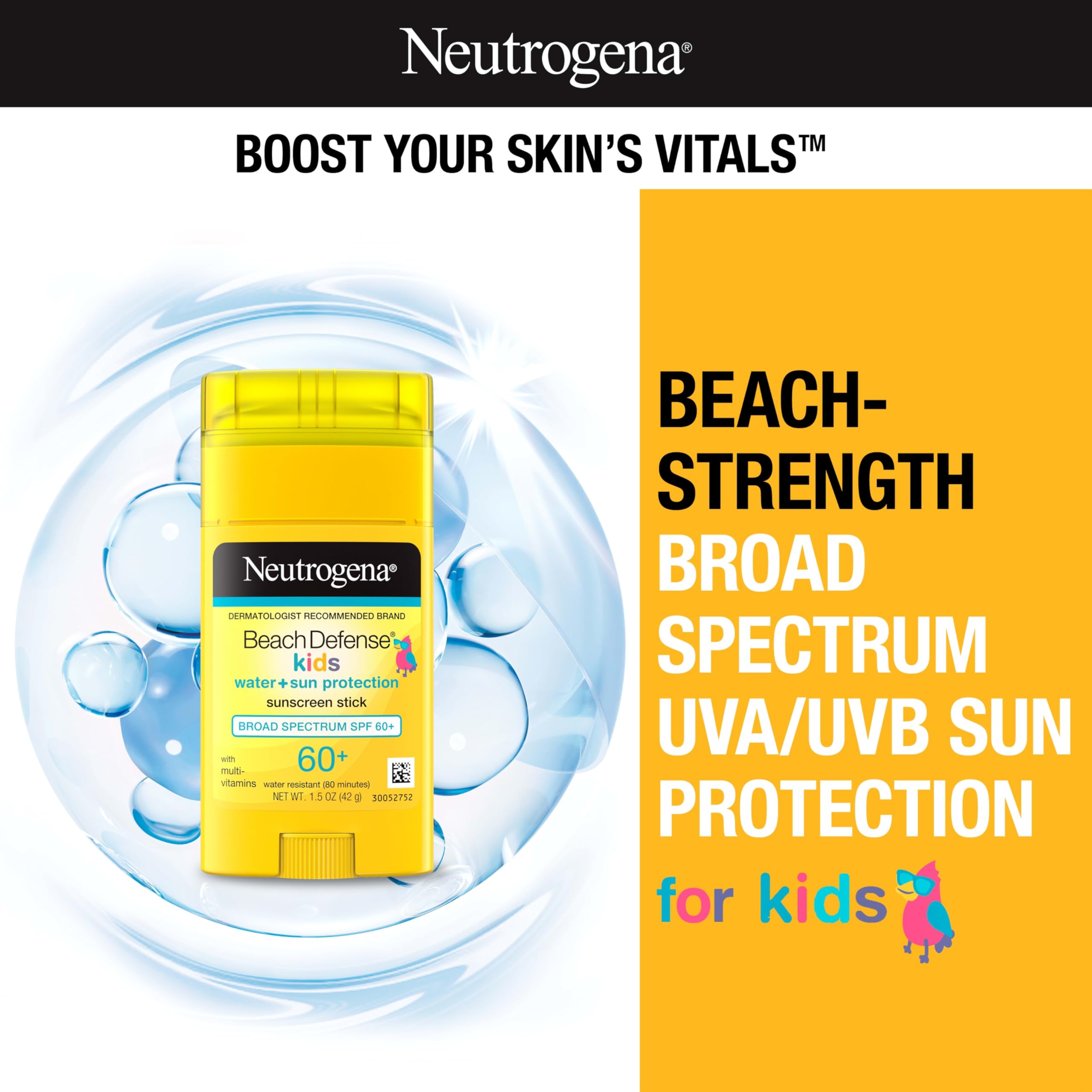 Neutrogena Beach Defense Kids Sunscreen Stick on face for quick, mess-free protection.