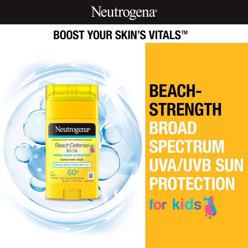 Neutrogena Beach Defense Kids Sunscreen Stick on face for quick, mess-free protection.
