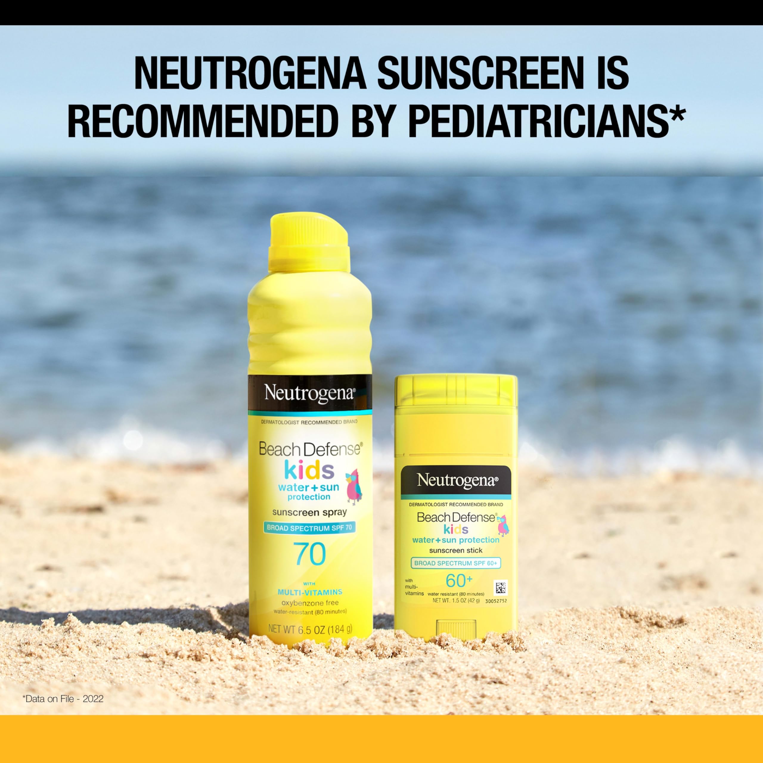 Neutrogena Beach Defense Kids Sunscreen Stick used on a child at the beach.
