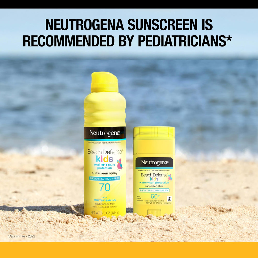 Neutrogena Beach Defense Kids Sunscreen Stick used on a child at the beach.