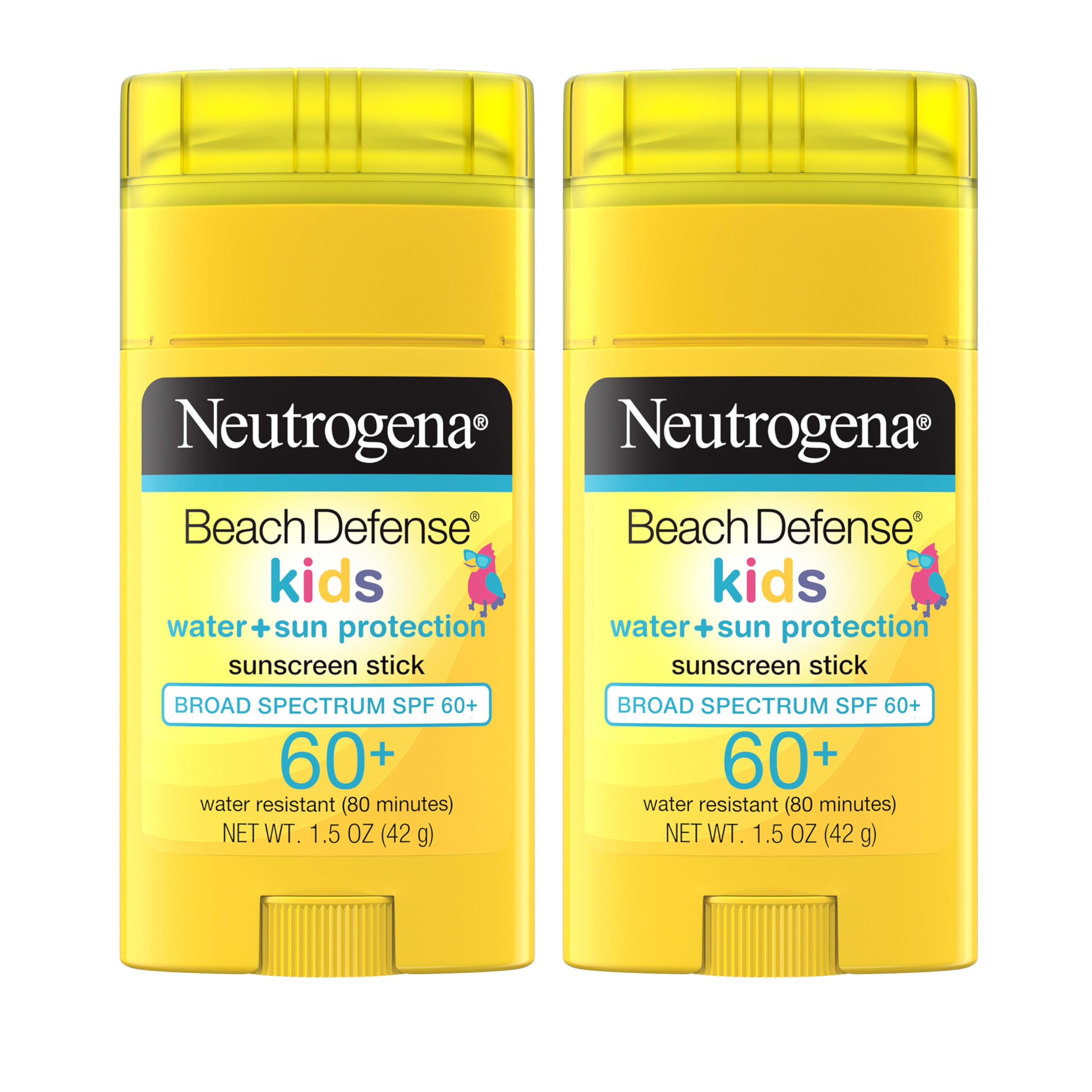 Neutrogena Beach Defense Kids Sunscreen Stick packaging shows compact, travel-ready protection.
