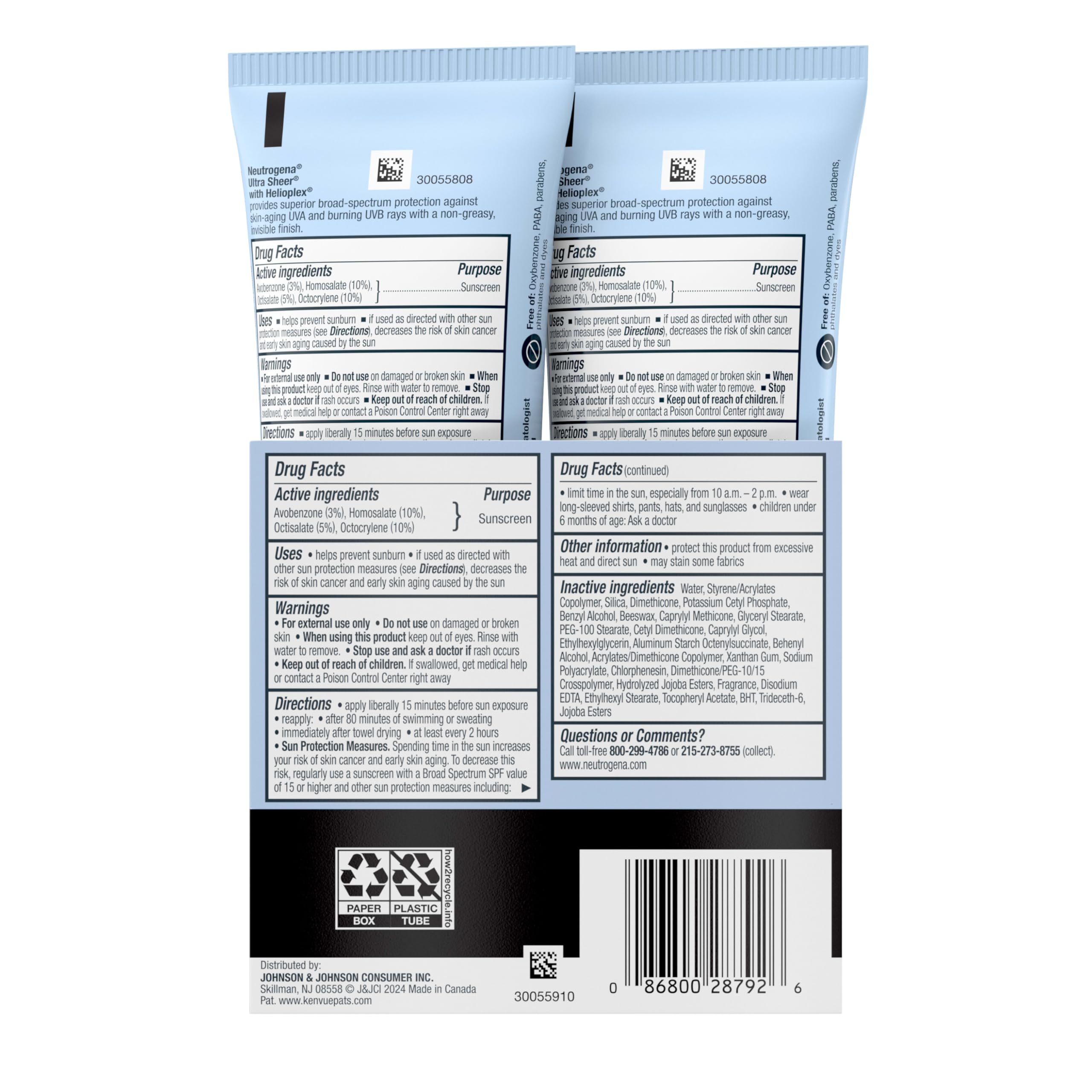 Two travel-size Neutrogena tubes for easy daily sun protection
