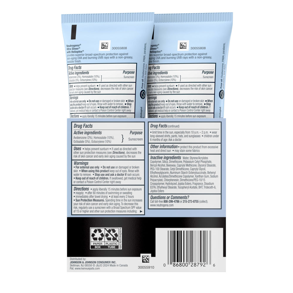 Two travel-size Neutrogena tubes for easy daily sun protection