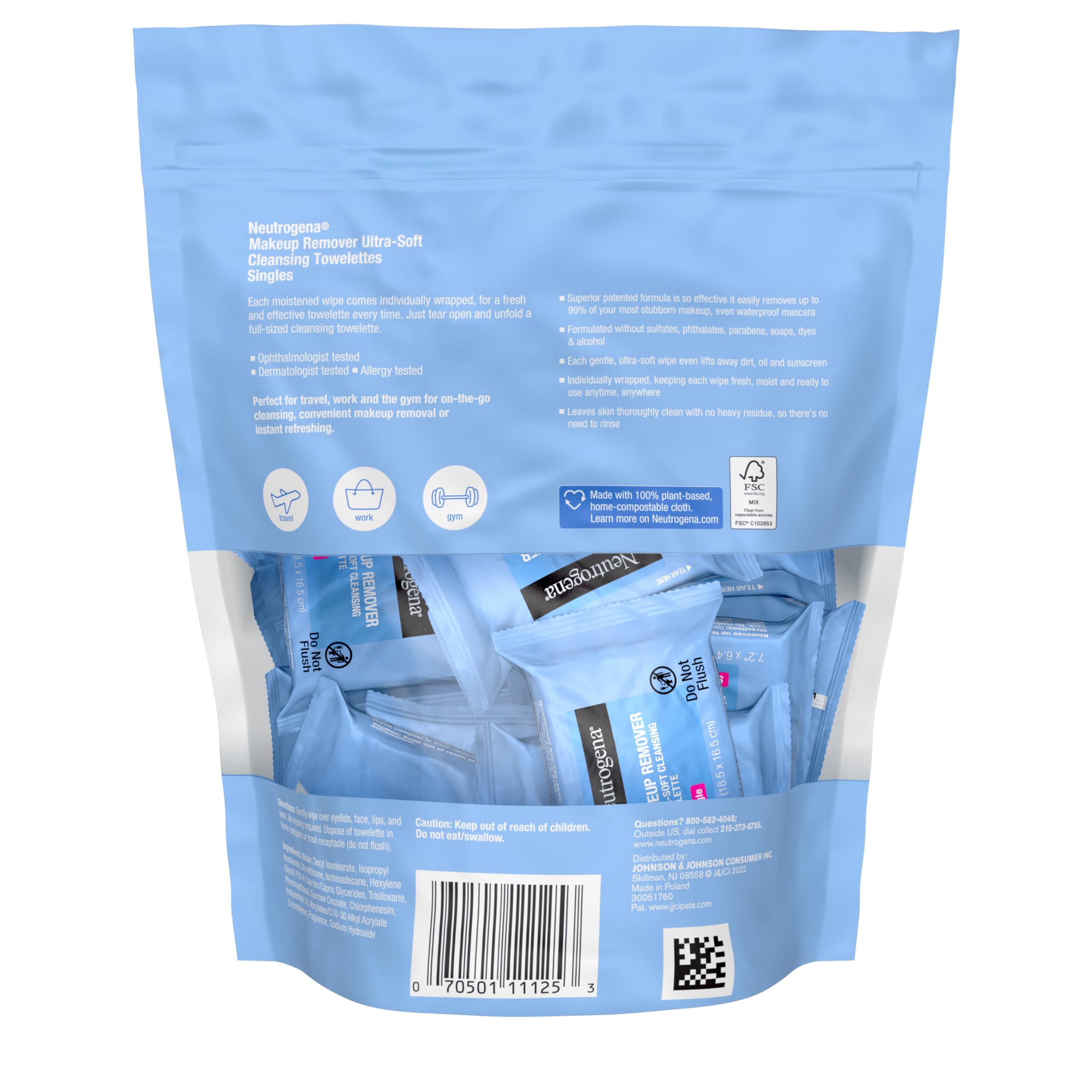 Neutrogena dermatologist-tested wipes safe for sensitive skin.