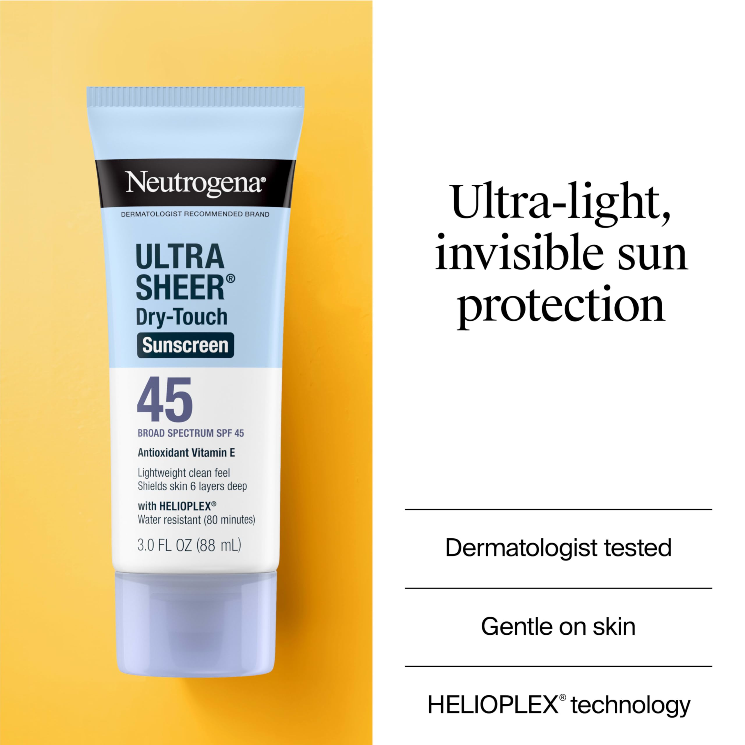 Dry-Touch matte finish and fast absorption from Neutrogena sunscreen