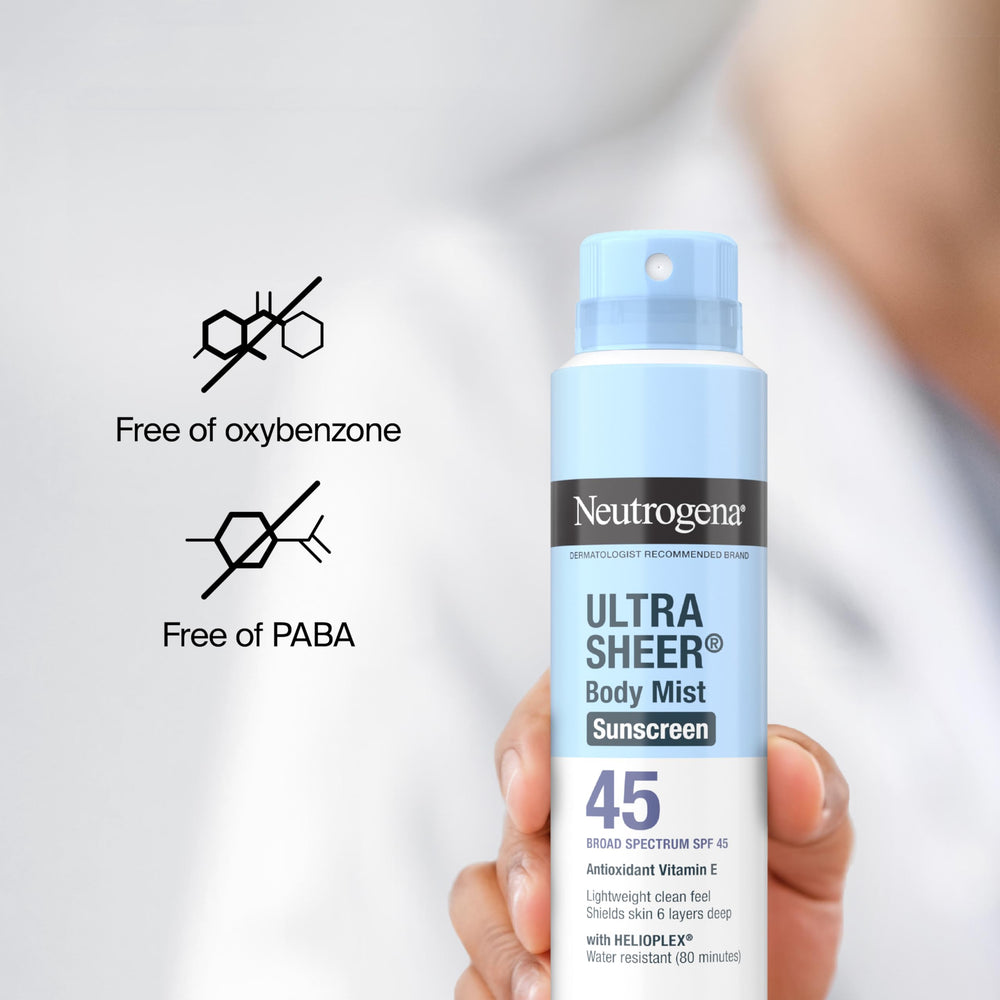 Neutrogena face and body spray used for full-body protection.