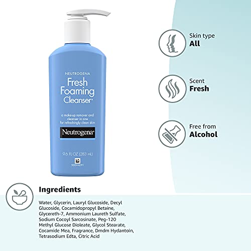 9.6 oz bottle of Neutrogena Fresh Foaming Cleanser for daily use
