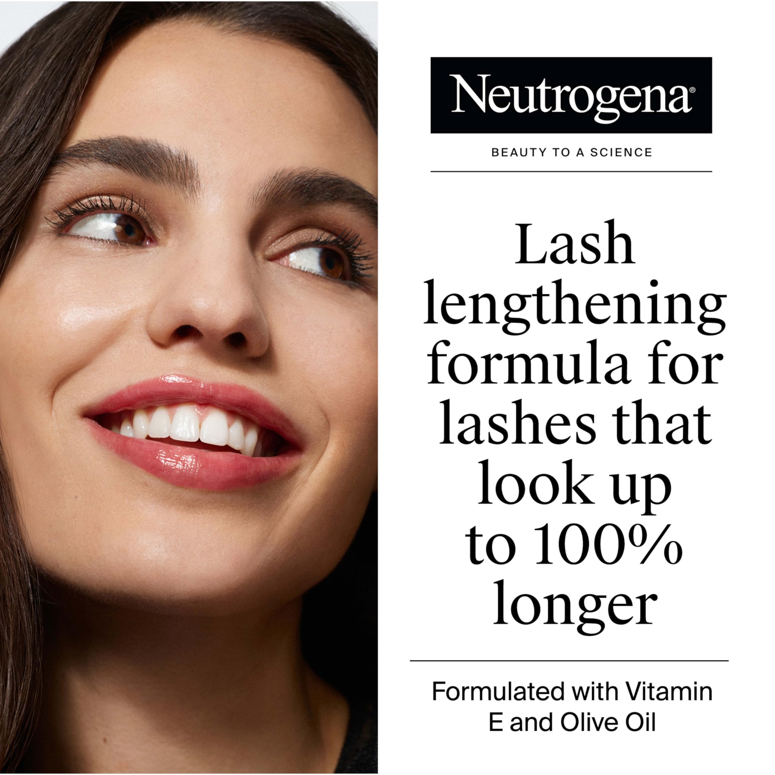 Neutrogena Healthy Lengths mascara brush close-up shows gentle bristles for precise coating